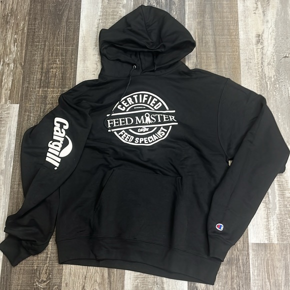 Cargill Certified FEED MASTER Hoodie Unisex Medium Black Champion Tag Pockets - Picture 1 of 9
